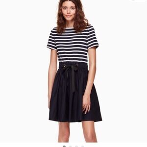 Kate Spade Stripe Striped Mixed Media Fit flare Mini dress Navy white sailor XS